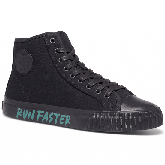 Brown high-top sneaker rotating gif showing different angles of the sneaker. alternate view