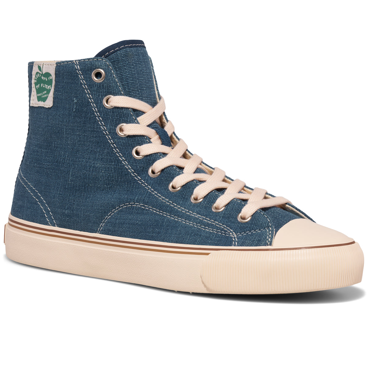Indigo high-top sneaker on a white background.