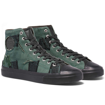 Green high-top sneakers with black accents on a white background