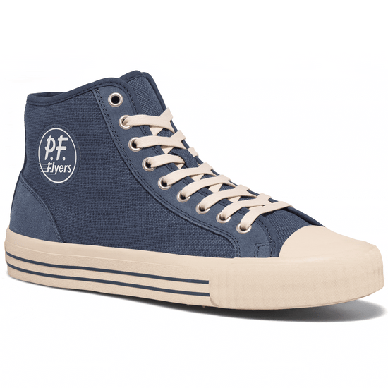 Blue high-top sneaker rotating gif showing different angles of the sneaker. alternate view