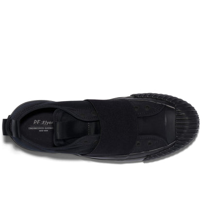 Black sandal with 'P.F. Flyers' branding on a white background