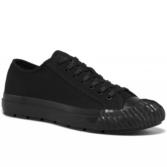 Black low-top sneaker rotating gif showing different angles of the sneaker. alternate view