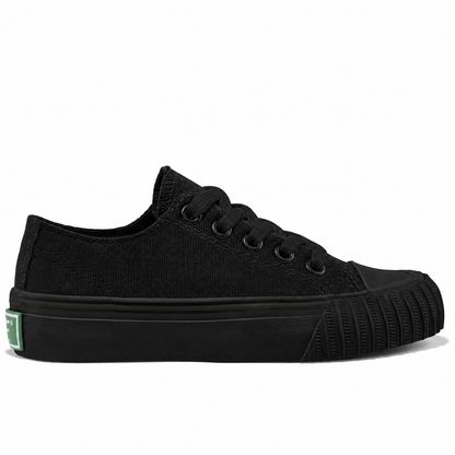 Black low-top sneaker on a white background.