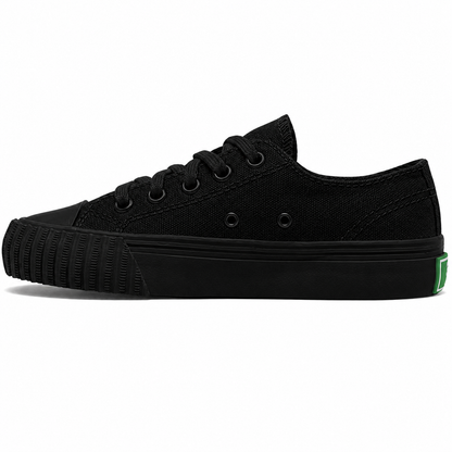 Black low-top sneaker on a white background.