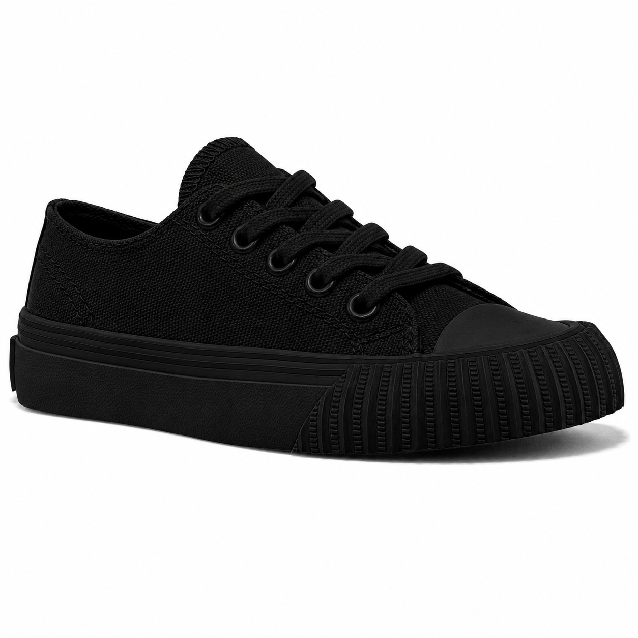 Black low-top sneaker on a white background.