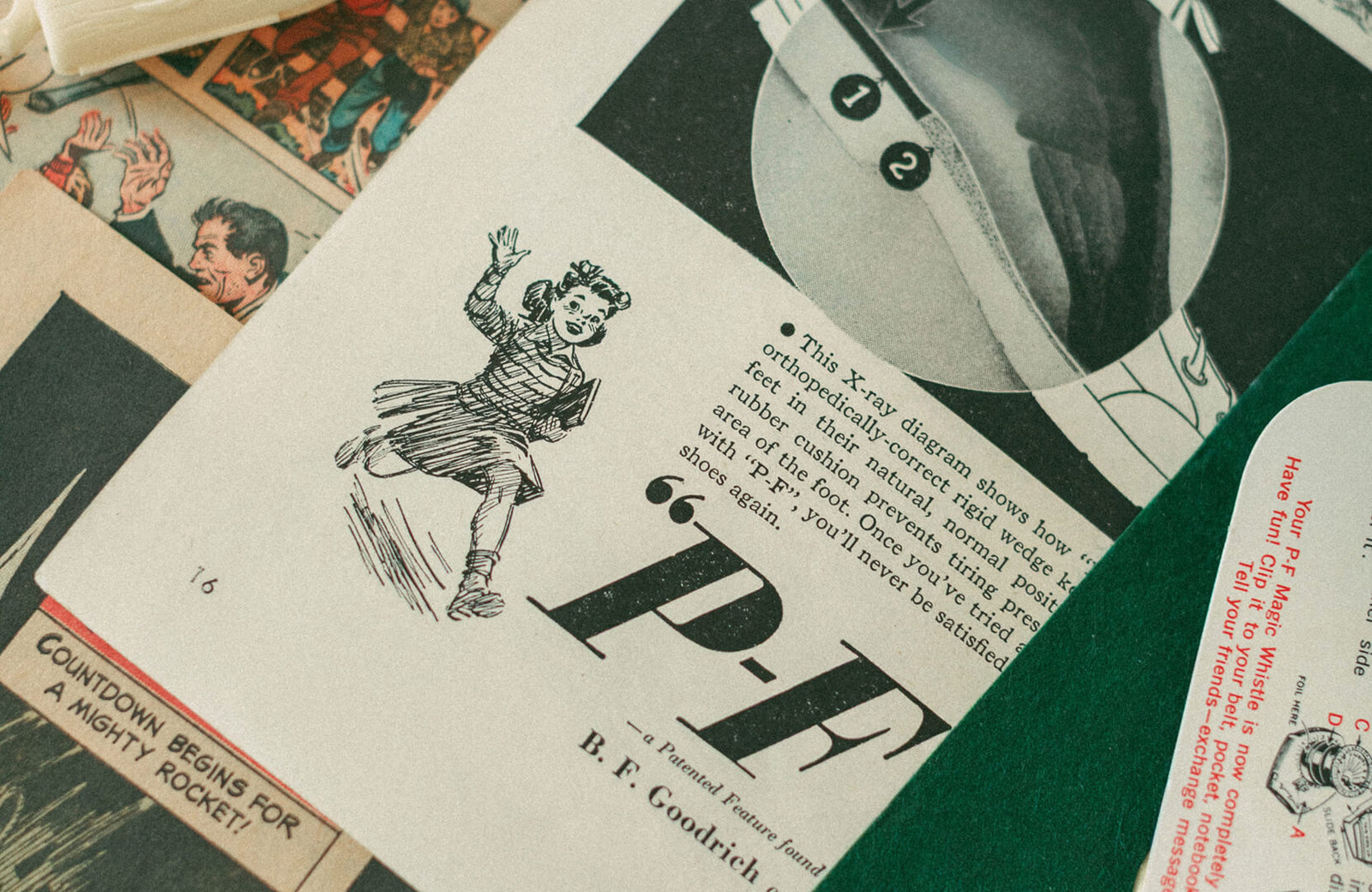Collage of vintage-style P.F. Flyers advertisements.