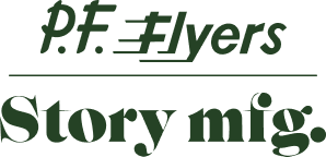 P.F. Flyers x Story Mfg. logo lockup