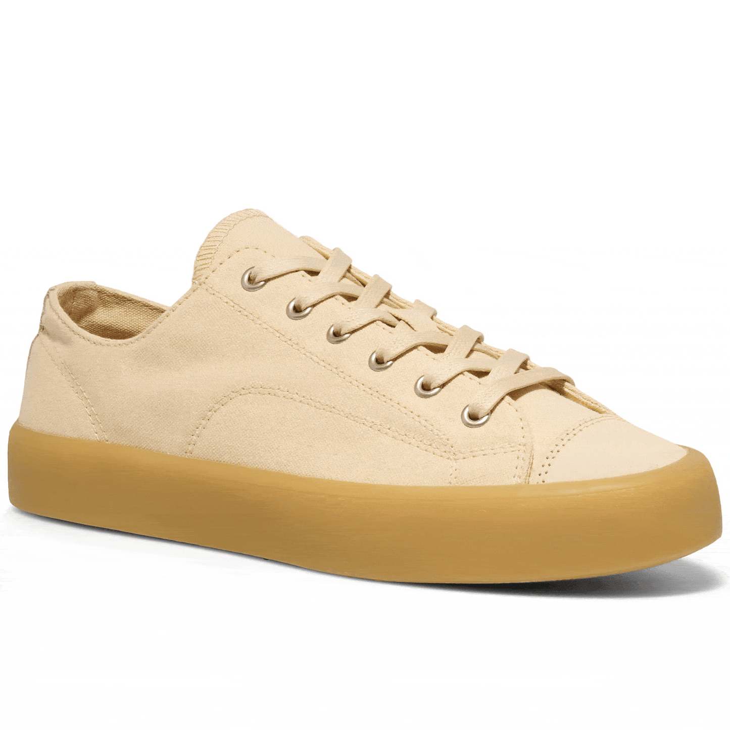 Beige low-top sneaker rotating gif showing different angles of the sneaker.